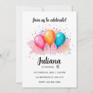 balloon invite, balloons birthday invitation, ball invitation