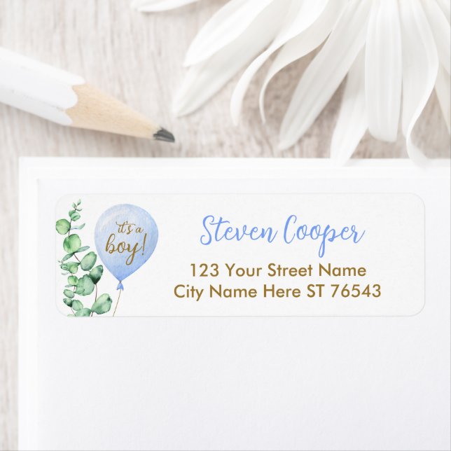  Balloon It's A Boy Baby Shower Return Address Label (Insitu)