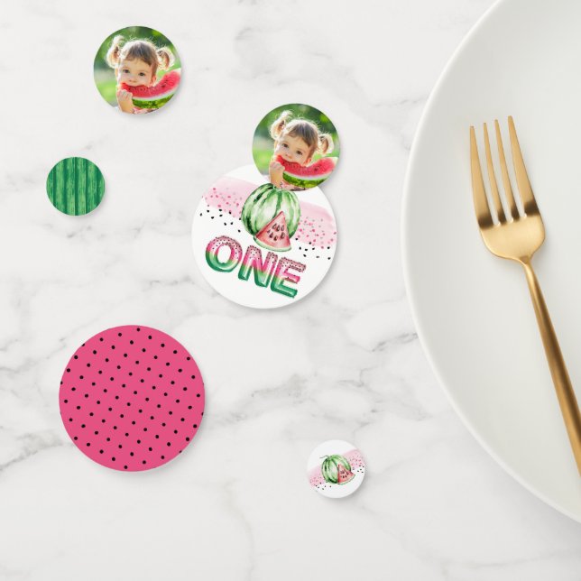 Balloon Letters Melon First Birthday Photo Confetti (Group)