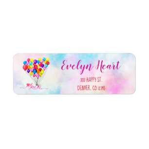 BALLOON LOVE Girly Heart Cloud Pink Red Custom Return Address Label