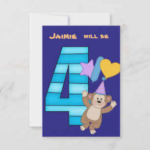 Balloon Monkey 4th Birthday Party Invitation