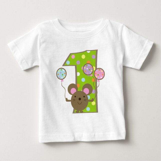 Balloon Mouse Green 1st Birthday T-Shirt (Front)
