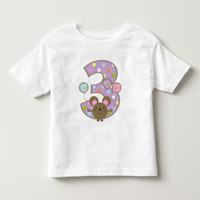 Balloon Mouse Purple 3rd Birthday T-Shirt (Front)