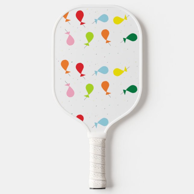 Balloon party pattern on white pickleball paddle (Front)