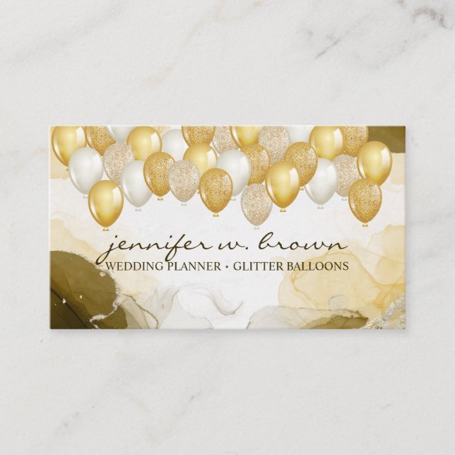 Balloon Party Plan Ombre Gold Business Card (Front)