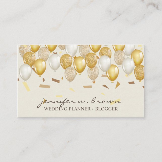 Balloon Party Planner Confetti yellow Business Card (Front)
