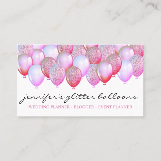 Balloon Party Planner Glitter Organisation Agent Business Card (Front)