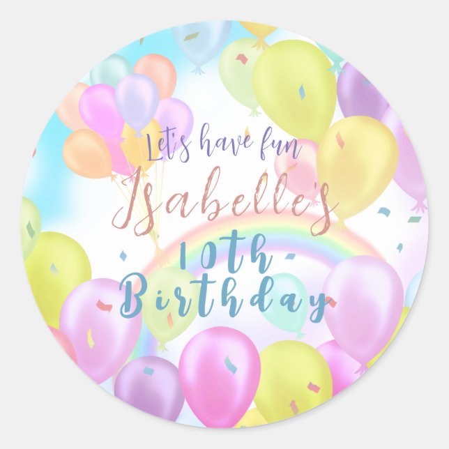 Balloon Pastel Birthday Paper Plates Classic Round Sticker (Front)