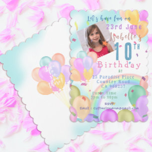 Balloon Pastel Photo Birthday Invitation