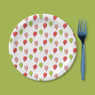 Balloon Pattern Kid Birthday White Paper Plate