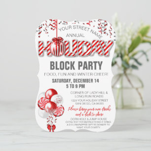 Balloon Peppermint Candy Cane Holiday Invitation