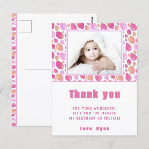 Balloon Pink Girl Kid's Photo Birthday Thank You Postcard