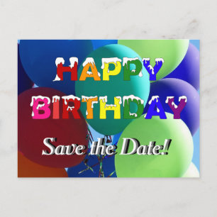Balloon Rainbow Birthday Save the Date Announcement Postcard