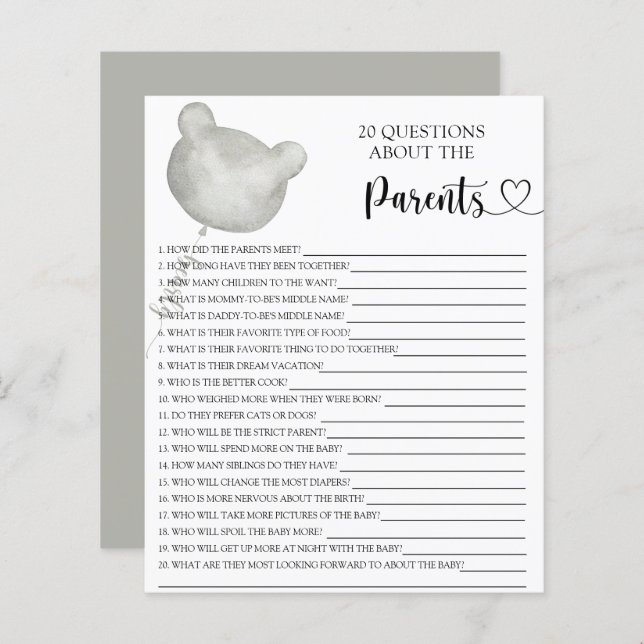 Balloon Silver Bear games about the parents (Front/Back)