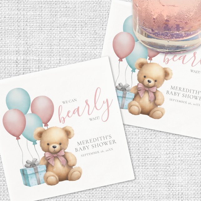 Balloon Teddy Bear Baby Shower Napkin (Balloon Teddy Bear Baby Shower Napkins)