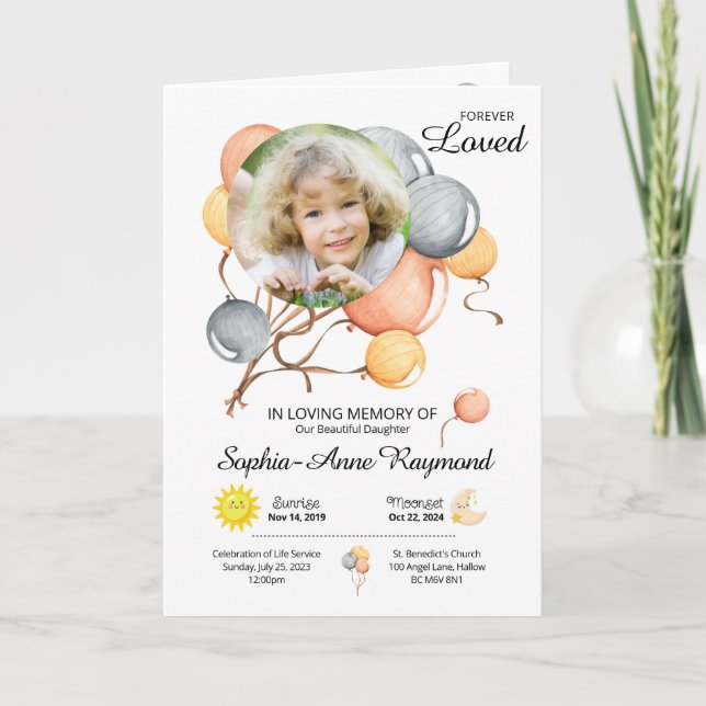 Balloon Theme Child's Funeral Program (Front)