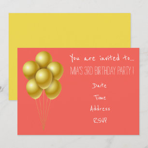 Balloon  toddler young girl birthday party invitation