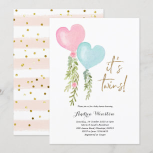 Balloon Twin Boy Girl Baby Shower Invitation