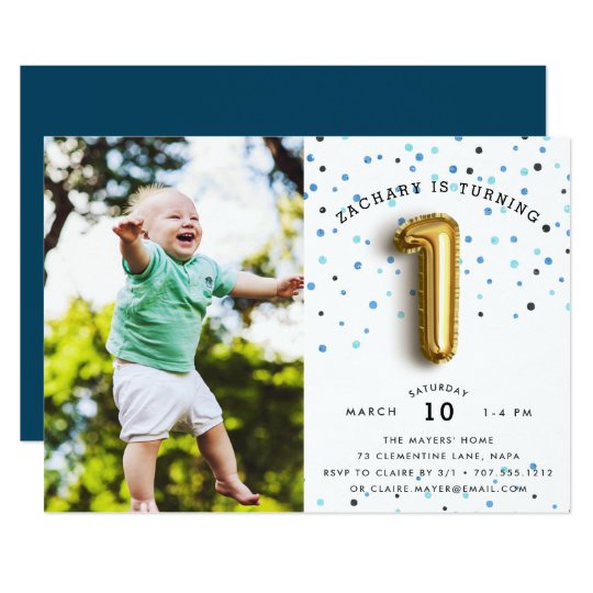 Balloon Type | Photo First Birthday Party Invite