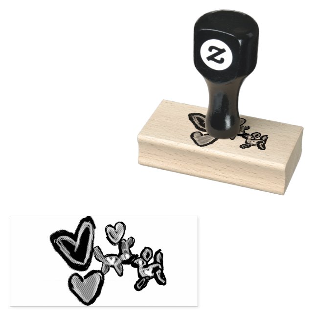 Balloon Valentine art dog  Rubber Stamp (Stamped)