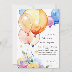 Balloon Watercolor Birthday Invitation