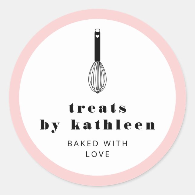Balloon Whisk Black Blush Pink Bakery Classic Round Sticker (Front)