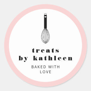 Balloon Whisk Black Blush Pink Bakery Classic Round Sticker