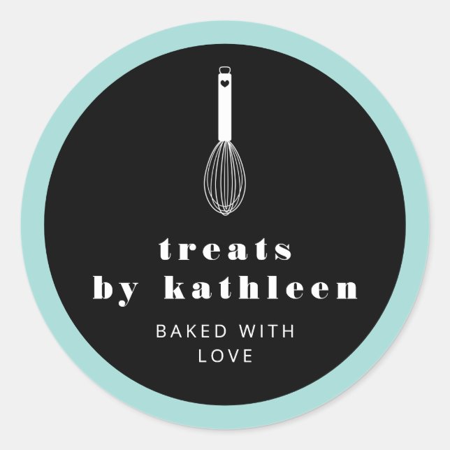 Balloon Whisk Black Turquoise Bakery Classic Round Sticker (Front)