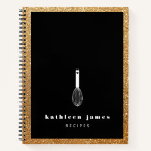 Balloon Whisk Faux Gold Glitter Your Name Recipe Notebook