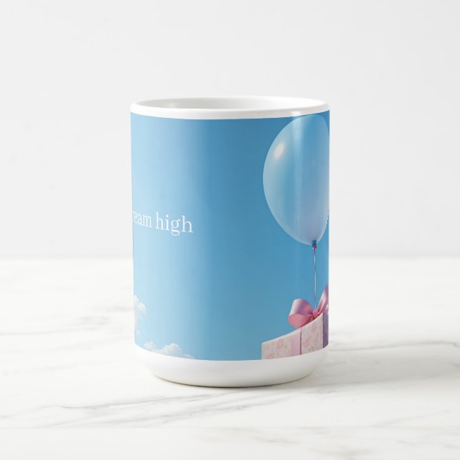 balloon with present in blue sky coffee mug (Center)