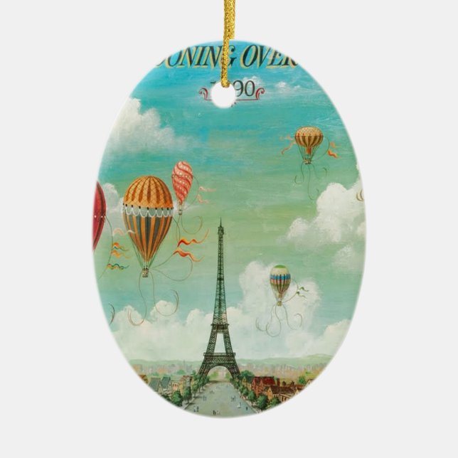 Ballooning Over Paris Ceramic Tree Decoration (Front)