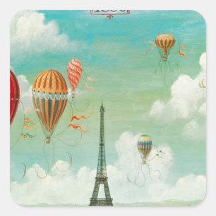 Ballooning Over Paris Square Sticker