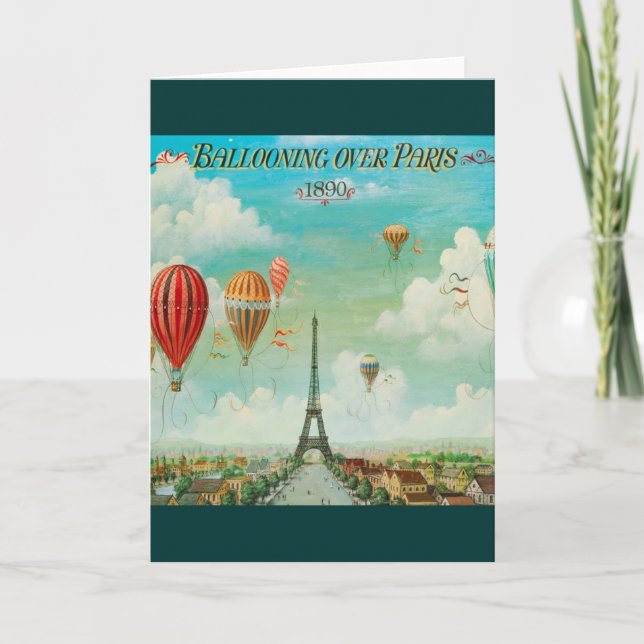 Ballooning Over Paris Vintage Travel Artwork Card (Front)