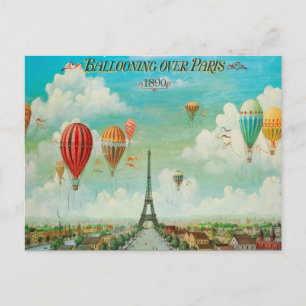 Ballooning Over Paris Vintage Travel Postcard