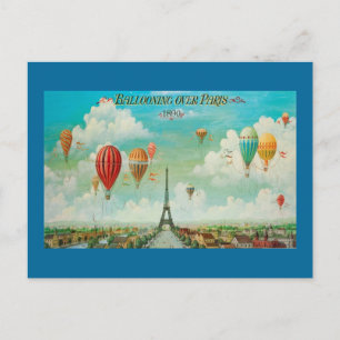 Ballooning Over Paris Vintage Travel Postcard