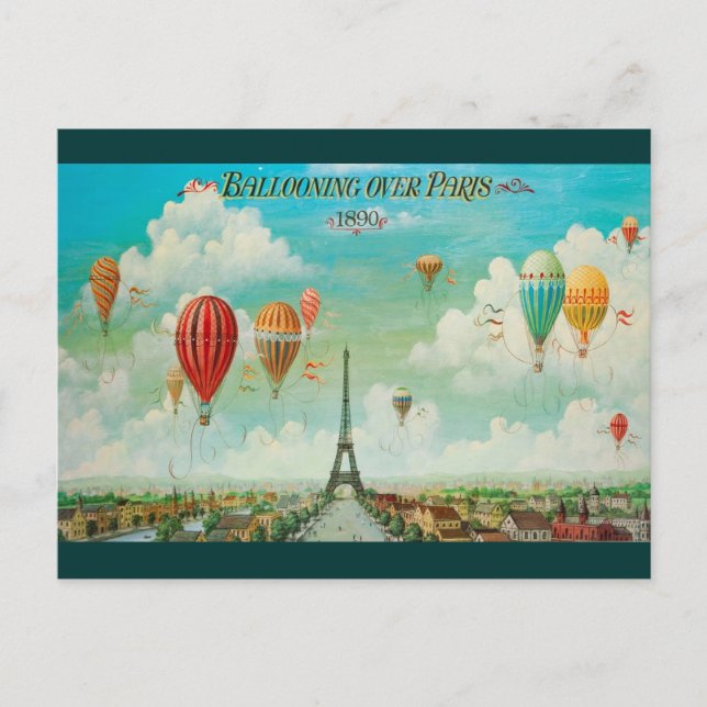 Ballooning Over Paris Vintage Travel Postcard (Front)