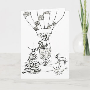 Ballooning Santa Illustrated Holiday Card
