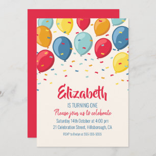 Balloons 1st Birthday Party Kids First Birthday Invitation