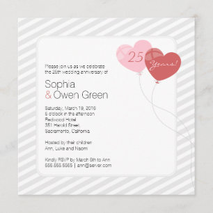 Balloons 25th Silver Wedding Anniversary Party Invitation