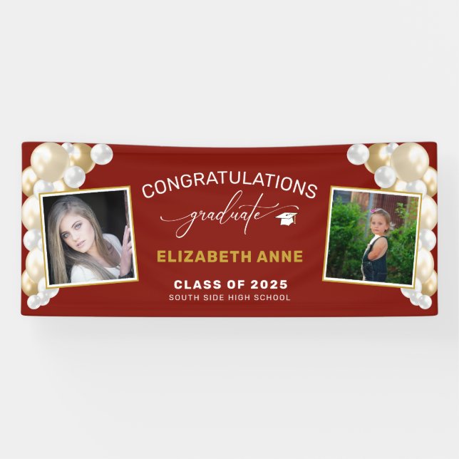 Balloons 2 Photos Red Congratulations Graduate Banner (Horizontal)