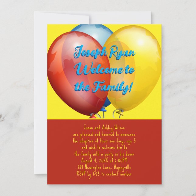 Balloons Adoption Party New Son Invitation (Front)