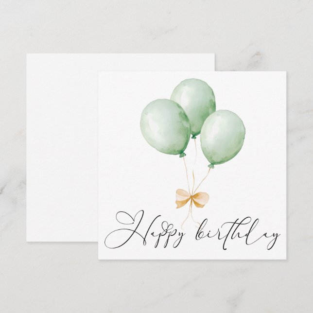 Balloons and Bow Happy Birthday Greeting Card (Front/Back)