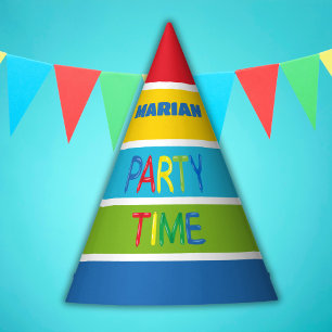 Balloons and colour stripes party time party hat