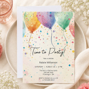 Balloons and Confetti Birthday Party Invitation