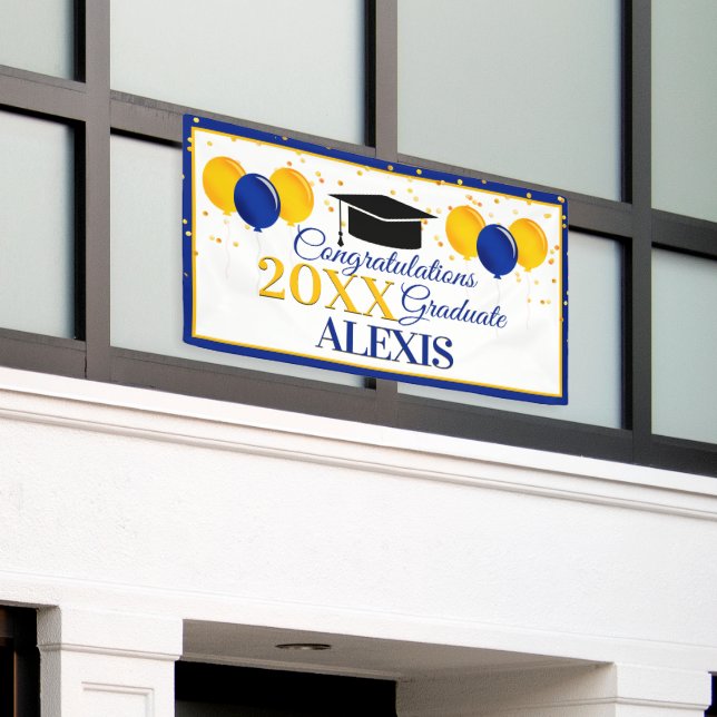 Balloons and Confetti Congratulations Graduate Banner (Outside Building)