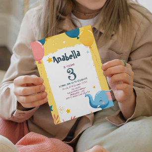 Balloons and Elephant Yellow Kids Birthday Party Invitation