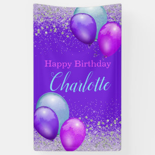 Balloons and Glitter Vertical Birthday Banner