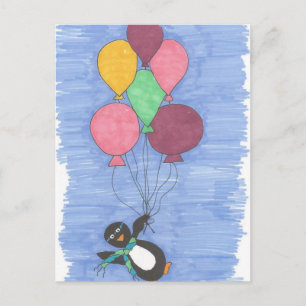 Balloons and Penguin Artist Postcard