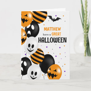 Balloons and Polka Dots with Name Halloween Card