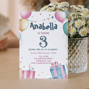 Balloons and presents kids birthday party invitation